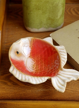 创意可爱小金鱼陶瓷果盘装饰摆件