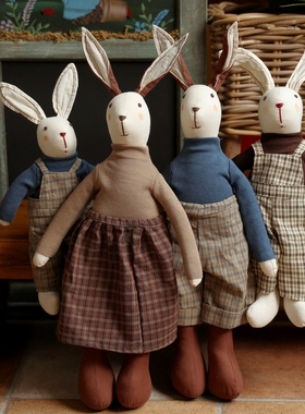 可爱公仔布艺小情侣兔子装饰摆件