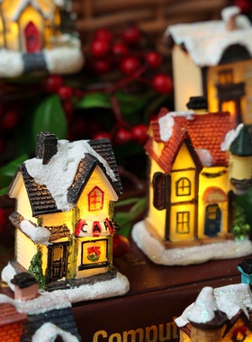 别墅城堡雪景节日发光装饰品