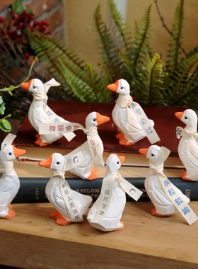 平安喜乐鸭加油白鹅摆件石膏送礼