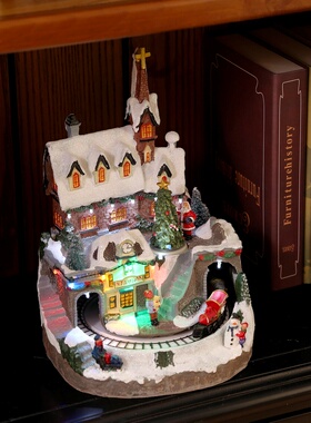 旋转圣诞树火车音乐盒彩灯圣诞节