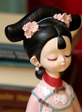 古装风女孩玄关创意收纳装饰摆件