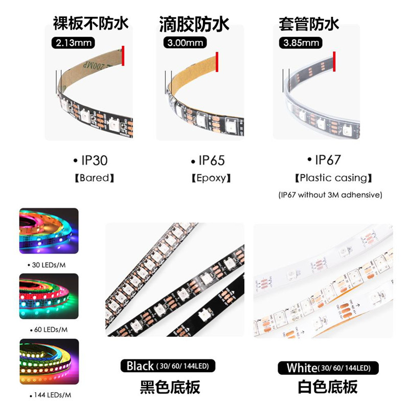 WS2812B幻彩LED灯带5V全彩灯条5050灯珠内置IC炫彩单点单控软灯条,淘宝优惠券,粉丝福利购,淘宝优惠卷