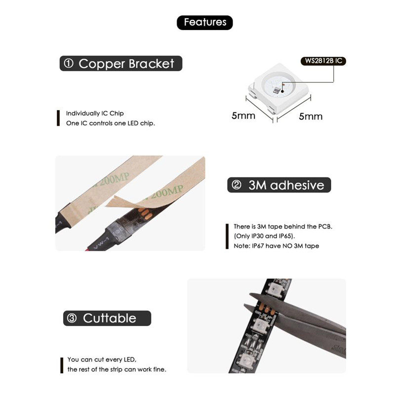 WS2812B幻彩LED灯带5V全彩灯条5050灯珠内置IC炫彩单点单控软灯条,淘宝优惠券,粉丝福利购,淘宝优惠卷