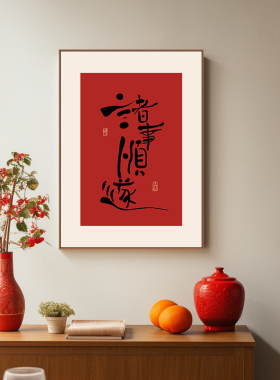 玄关走廊过道新中式新年布置挂画