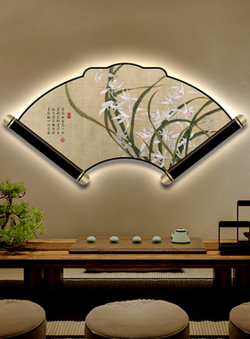 办公室九鱼荷花定制扇形挂画兰花
