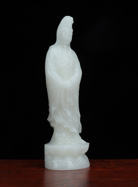 白玉自在如意玉石莲观音像