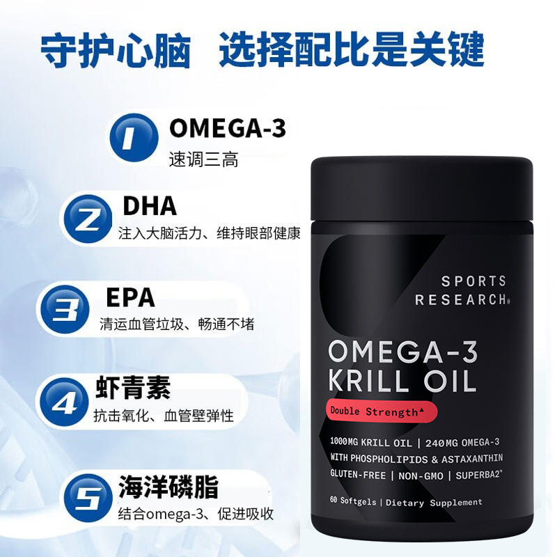 磷虾油南极美国进口深海鱼鱼油krill oil虾青素omega-3软胶囊血管 - 图0