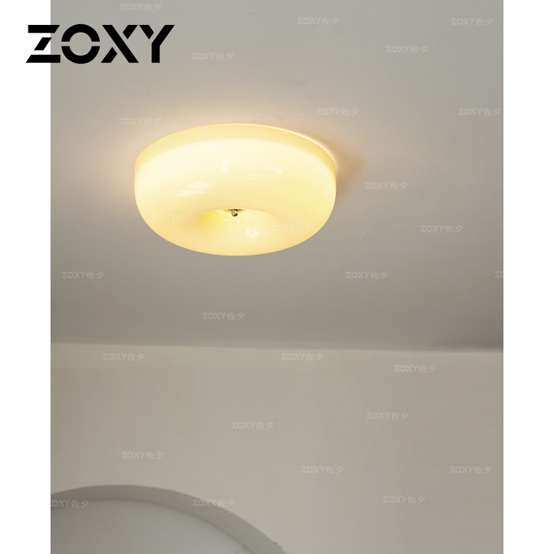 zoxy佐夕中古法式奶油吸顶灯包豪斯卧室灯房间过道玄关复古玻璃灯,淘宝优惠券,粉丝福利购,淘宝优惠卷