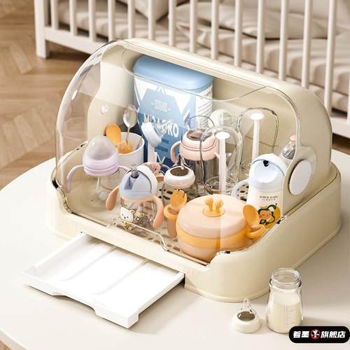 放宝宝奶瓶收纳盒装婴儿餐具碗筷辅食工具箱防尘沥水储物柜置物架 - 图2
