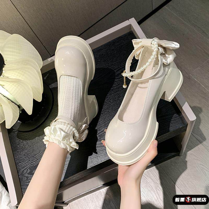 法式玛丽珍鞋女2025新款春秋季百搭高跟粗跟单鞋蝴蝶结厚底小皮鞋,淘宝优惠券,粉丝福利购,淘宝优惠卷