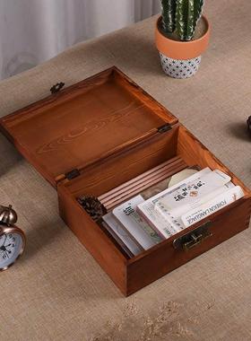 带锁的小匣子木盒子户口证件收藏盒贵重物品保管盒木质收纳储藏