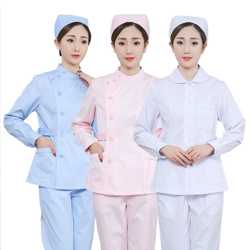 Униформа медсестры, комплект, лонгслив, белый халат, короткий комбинезон, с рукавом
