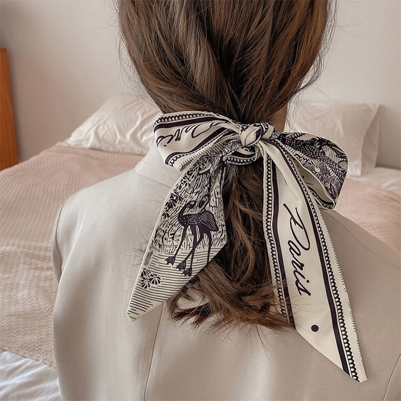 2022年新款丝巾发带女绑发法式气质头巾飘带头绳发圈复古绑带头饰-图0