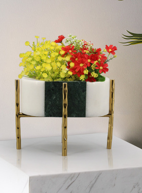 大理石金属创意台面花盆软装饰品