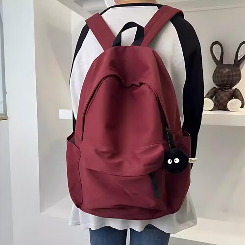 韩版ins书包女中学生大容量简约纯色背包初中高中大学生双肩包男 - 图0