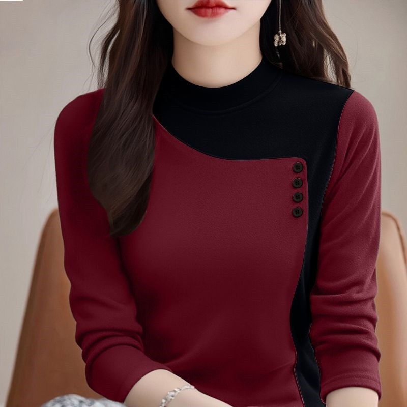 秋冬季双面新款加厚圆领半高领打底时尚洋气拼色长袖百搭保暖上衣,淘宝优惠券,粉丝福利购,淘宝优惠卷