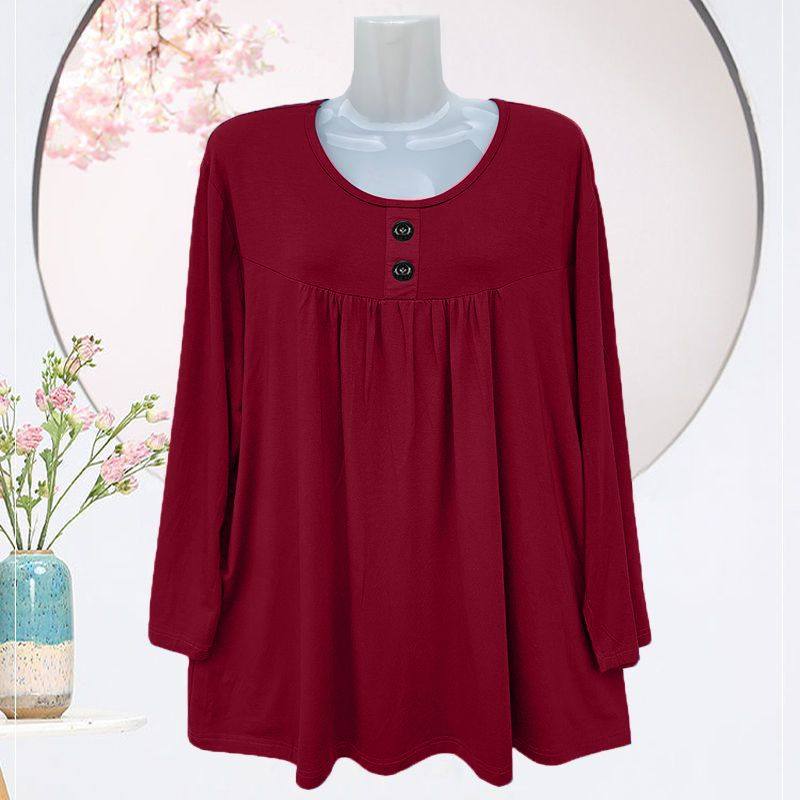 大码妈妈装20226春秋季女T恤休闲长袖上衣圆领纽扣设计宽松遮肚子,淘宝优惠券,粉丝福利购,淘宝优惠卷