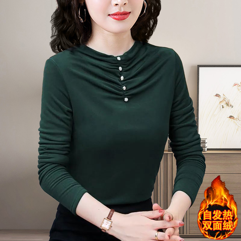 双面德绒加厚长袖t恤女秋冬季中年妈妈装修身显瘦打底衫保暖上衣