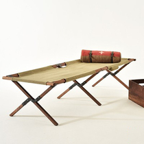 Shlyan Shops Single Folding Bed O Black Walnuts Solid Wood Walking Army Bed Pepper Salt Retro Portable Outdoor Camping Table