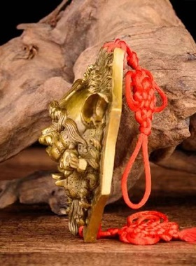 纯铜狮子咬剑五帝钱睚眦门神摆件