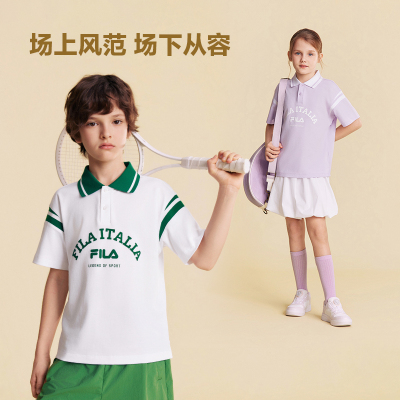 FILA斐乐儿童童装短袖T恤2026年夏季新款男女童中大童复古POLO衫