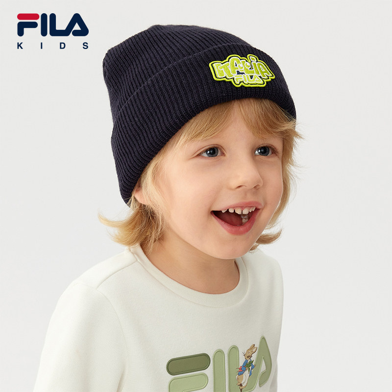 FILA斐乐儿童帽子2025年冬季新款男女童小童弹力户外休闲针织帽,淘宝优惠券,粉丝福利购,淘宝优惠卷