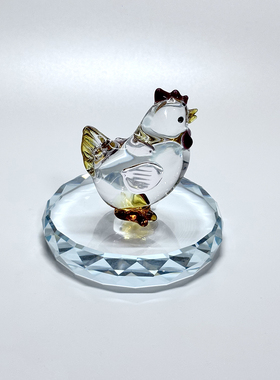 创意琉璃水晶可爱小公鸡母鸡摆件家居装饰品生日礼物