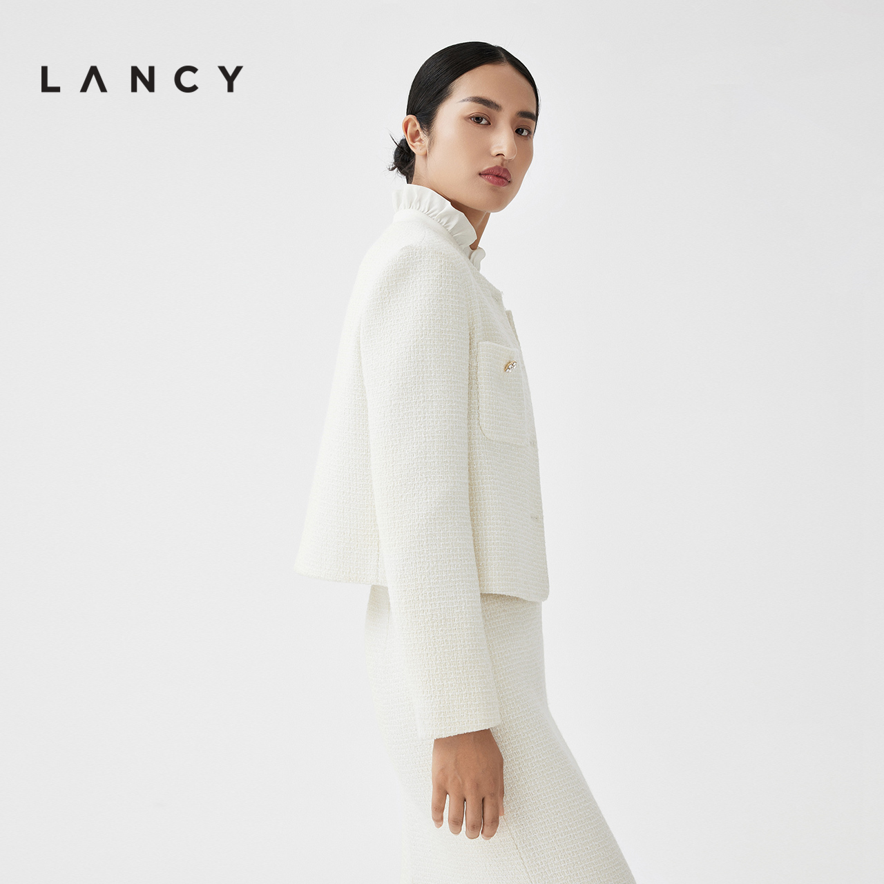 【宋佳同款】LANCY/朗姿2023冬季新款绵羊毛小香风明星同款外套女