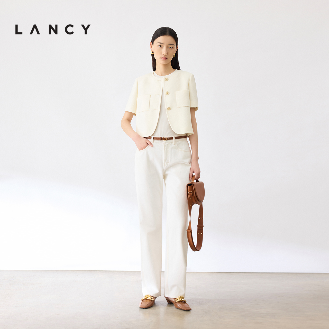 LANCY/朗姿2024夏季法式小香风外套短袖气质高级感短款女百搭上衣