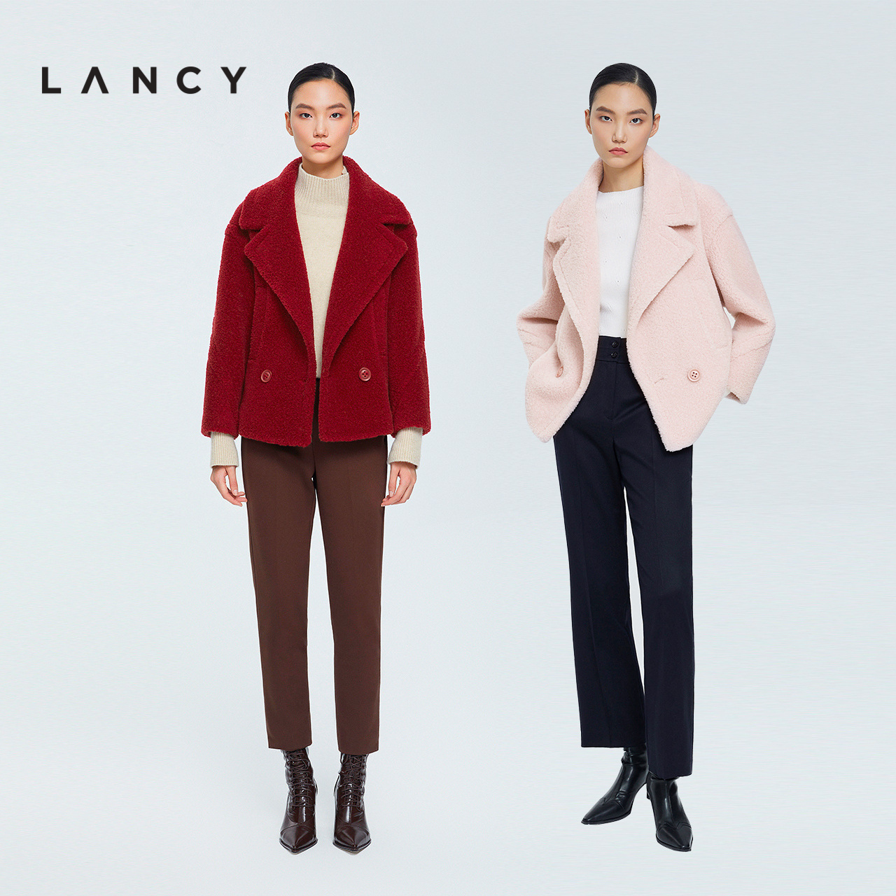 LANCY/朗姿羊毛外套2022冬季新款短款翻领高级感通勤女士毛呢上衣