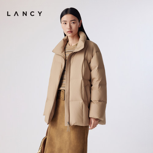 【鹅绒】LANCY/朗姿2025冬季新款翻领蓬松立领面包泡芙短款羽绒服 - 图1