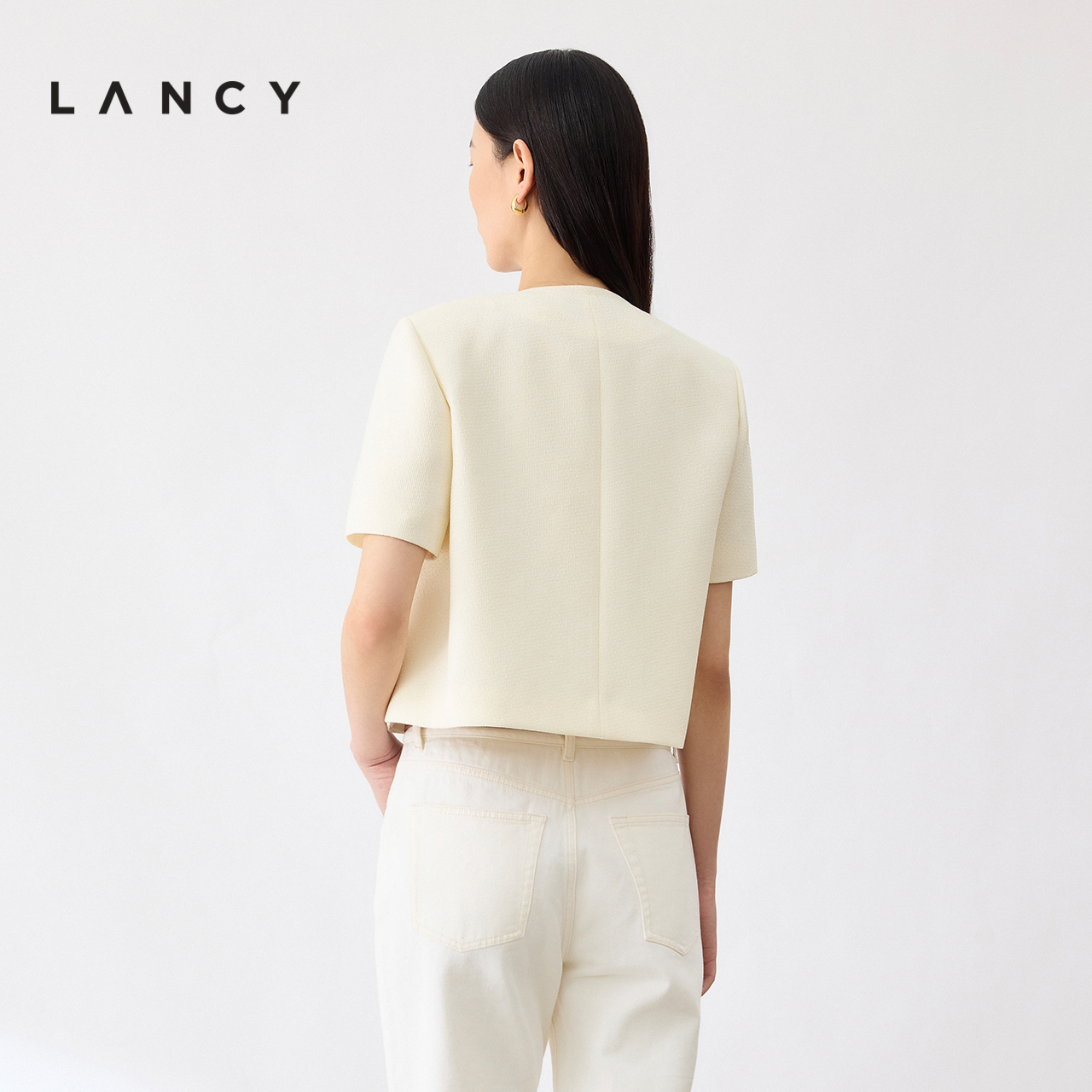 LANCY/朗姿2024夏季法式小香风外套短袖气质高级感短款女百搭上衣