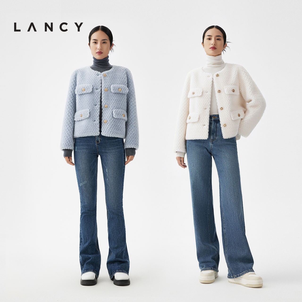 LANCY/朗姿2023秋冬新款女士小香风毛绒外套羊毛短款法式温柔气质