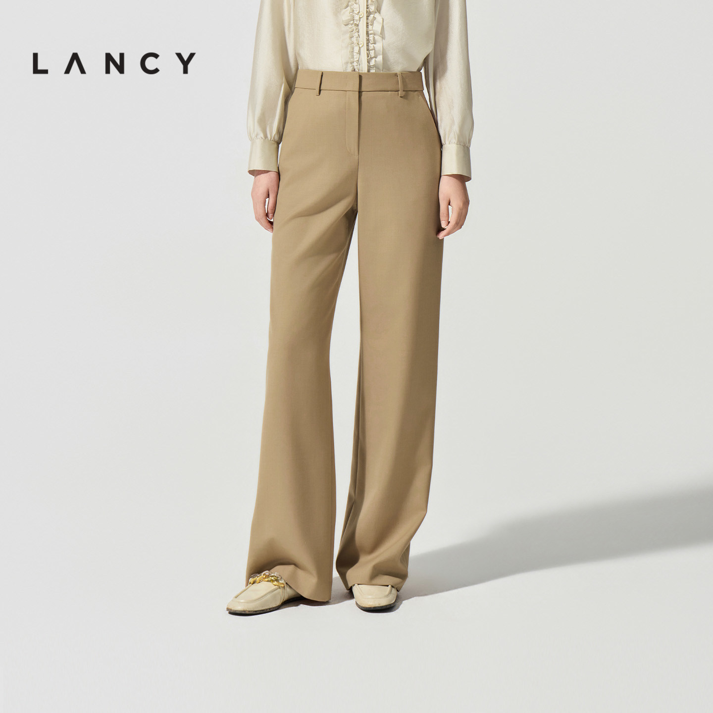 LANCY/朗姿2026春新款羊毛复古简约平驳领西装外套直筒西裤套装女,淘宝优惠券,粉丝福利购,淘宝优惠卷