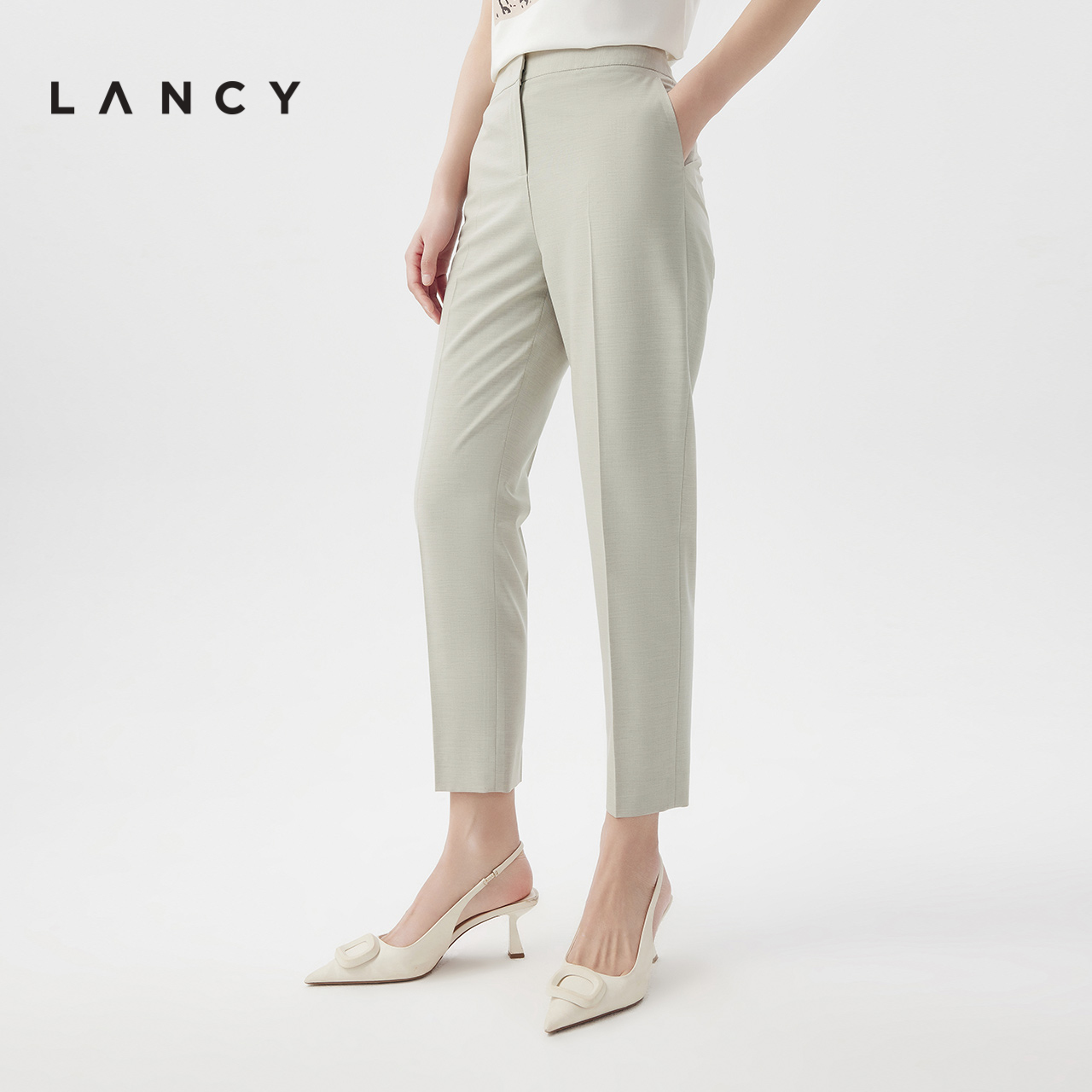 LANCY/朗姿2024夏季新款简约通勤萝卜裤气质高腰修身九分西装裤女 - 图2