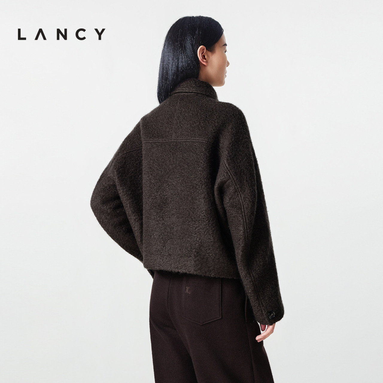 LANCY/朗姿2025冬新款复古简约羊毛马海毛短款大衣女翻领毛呢外套,淘宝优惠券,粉丝福利购,淘宝优惠卷