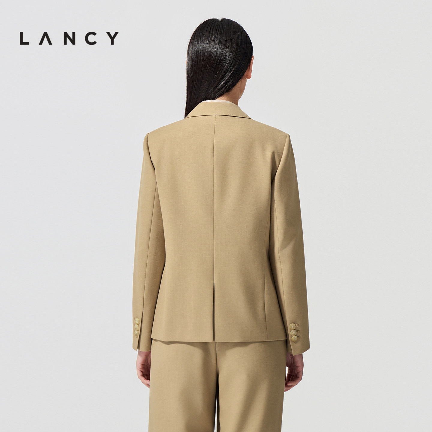 LANCY/朗姿2026春新款羊毛复古简约平驳领西装外套直筒西裤套装女,淘宝优惠券,粉丝福利购,淘宝优惠卷