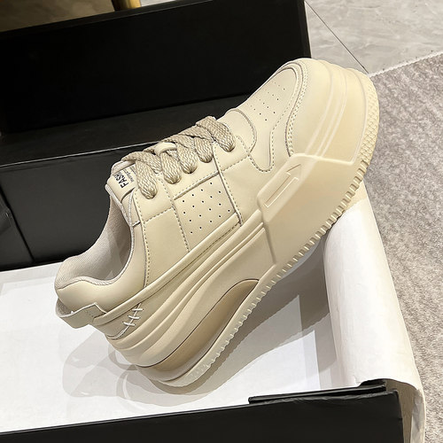 爆款真皮小白鞋女2025春季新款厚底松糕女鞋网红百搭运动休闲板鞋 - 图1