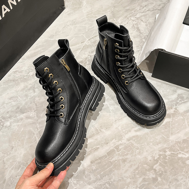 真皮马丁靴2023年春季新款机车靴 珂简妮马丁靴