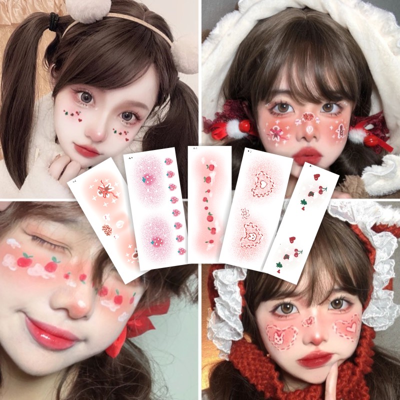 圣诞节妆容 纹身贴小鹿可爱 麋鹿 防水 爱心甜美少女脸部装扮贴纸