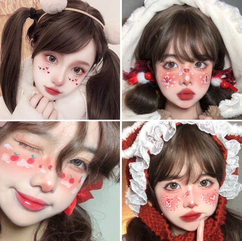 圣诞节爱心腮红纹身贴 甜美雪花麋鹿姜饼人妆  少女可爱妆容脸贴