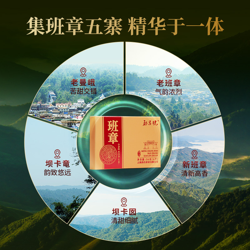 勐昌号班章小金砖普洱茶生茶36g云南班章五寨送礼茶叶便携装盒装