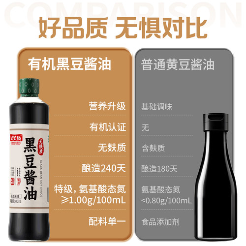 无麸质有机黑豆酱油生抽酱油0添加碘盐特级酱油酿造调料500ml薄盐 - 图1