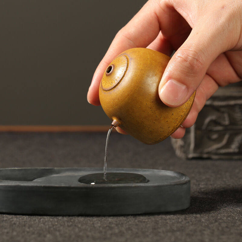 弘梅陶瓷柴烧砚滴砚台磨墨用小号水滴文房四宝毛笔用水盂笔洗圆形