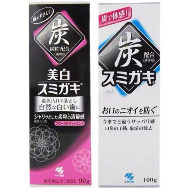 日本原装小林黑炭牙膏薄荷竹炭之力清新去烟渍去口气竹炭美白牙齿