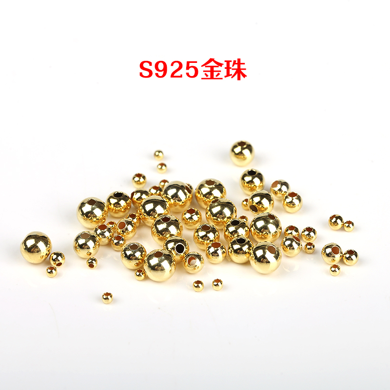 S925纯银珠子散珠圆珠金色配件隔珠diy手工水晶手链项链饰品材料-图1