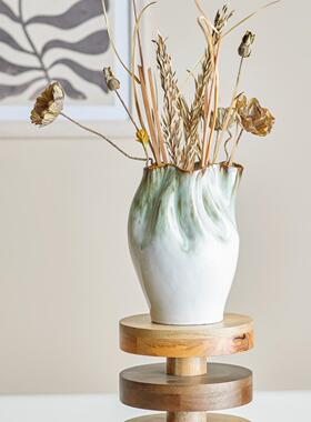 FQR LIVING丹麦Bloomingville手工制作绘画妮莎反应釉波浪状花瓶