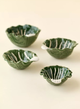 FQRLIVING丹麦Bloomingville手工制作绘画陶器卷心菜形状套碗套装