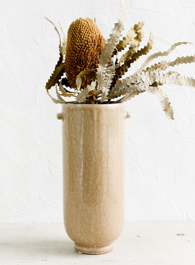FQR LIVING 丹麦Bloomingville 手工制作陶器天然彩色双耳花瓶